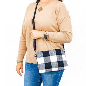 NWOT Monogrammable Buffalo Plaid Crossbody/Clutch/Wristlet